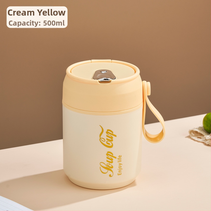 Nerezový pohár na raňajky s viečkom a lyžičkou, dvojvrstvová izolácia, guľatý prenášací pohár na kašu a mlieko