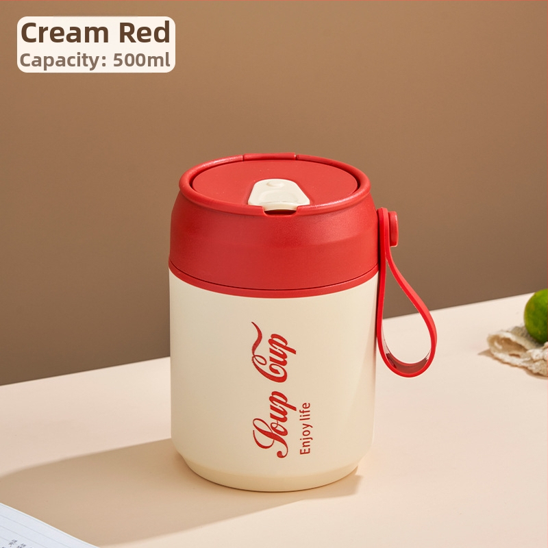 Nerezový pohár na raňajky s viečkom a lyžičkou, dvojvrstvová izolácia, guľatý prenášací pohár na kašu a mlieko