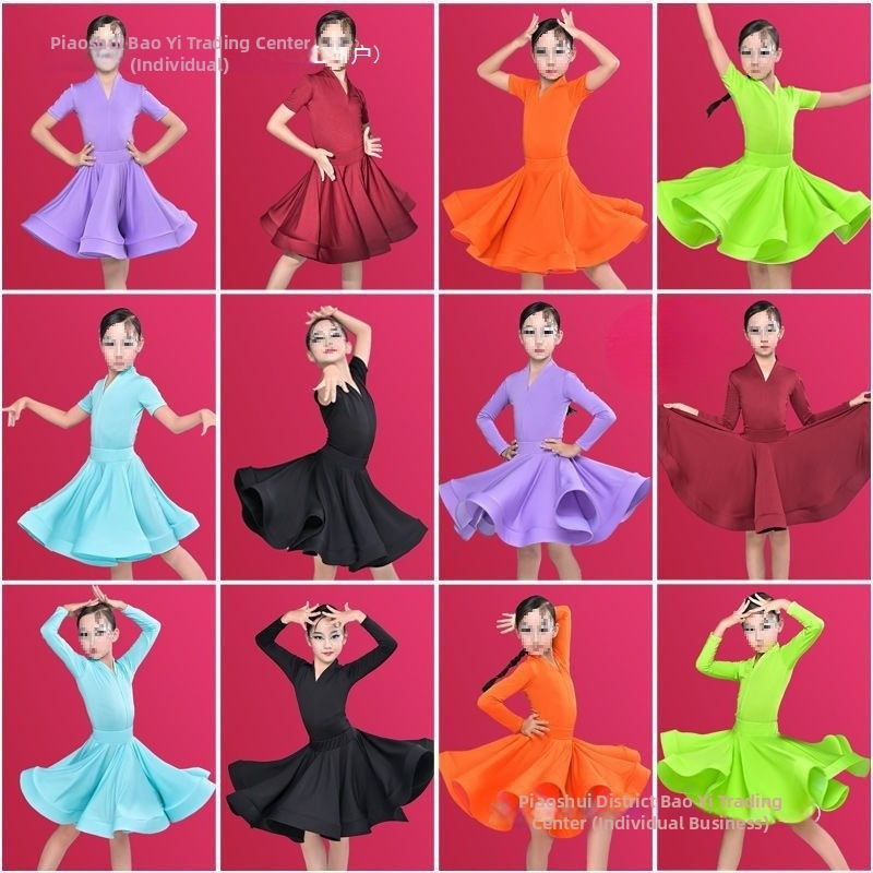 Kostým pre latinský tanec pre deti, tanečné oblečenie, Bamboo Charcoal Fiber látka, Bamboo Original Fiber 51-70%, podšívka Bamboo Charcoal Fiber 51-70%, TB-0828