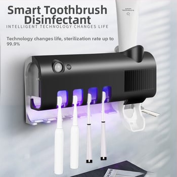 Držiak na zubné kefy s UV dezinfekciou, Viacúčelová krabička na kefy, model L090, USB napájanie, materiál PP/ABS, automatická dezinfekcia