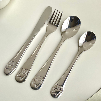 Detská sada noža, vidličky a lyžičky z 304 nerezovej ocele, zrkadlové leštenie, jednobarevný dizajn, moderný minimalistický štýl