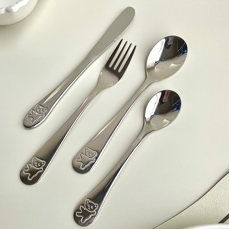 Detská sada noža, vidličky a lyžičky z 304 nerezovej ocele, zrkadlové leštenie, jednobarevný dizajn, moderný minimalistický štýl