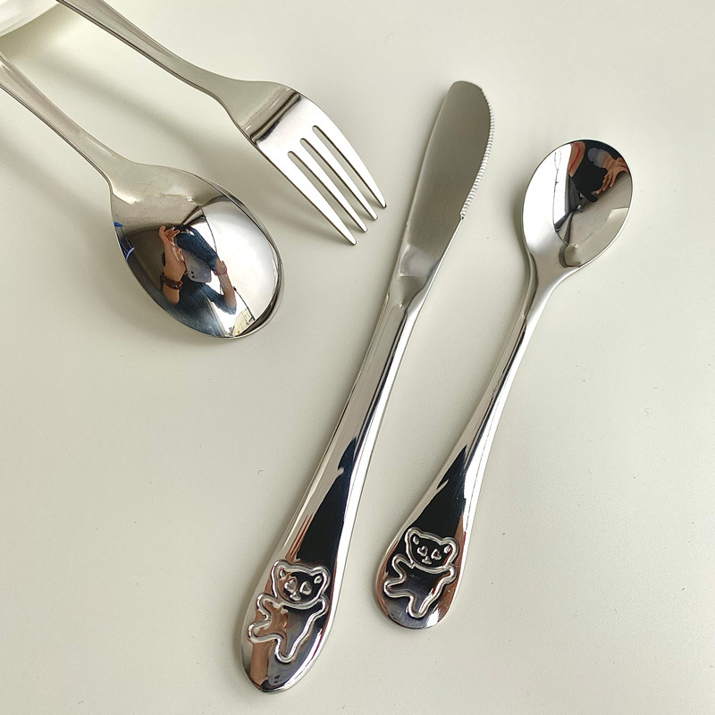 Detská sada noža, vidličky a lyžičky z 304 nerezovej ocele, zrkadlové leštenie, jednobarevný dizajn, moderný minimalistický štýl