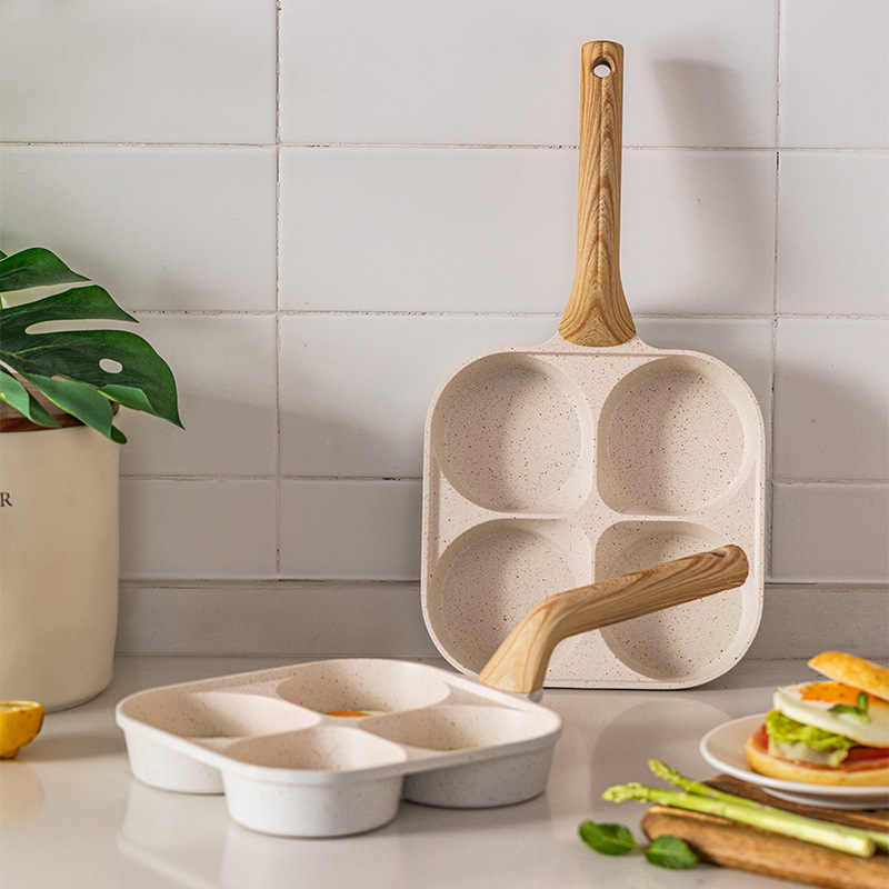 Panvica na vajíčka s štyrmi otvormi, hlboký dizajn, Maifan kameň, nepřilnavá, kompatibilná s indukciou