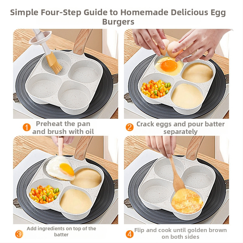 Panvica na vajíčka s štyrmi otvormi, hlboký dizajn, Maifan kameň, nepřilnavá, kompatibilná s indukciou