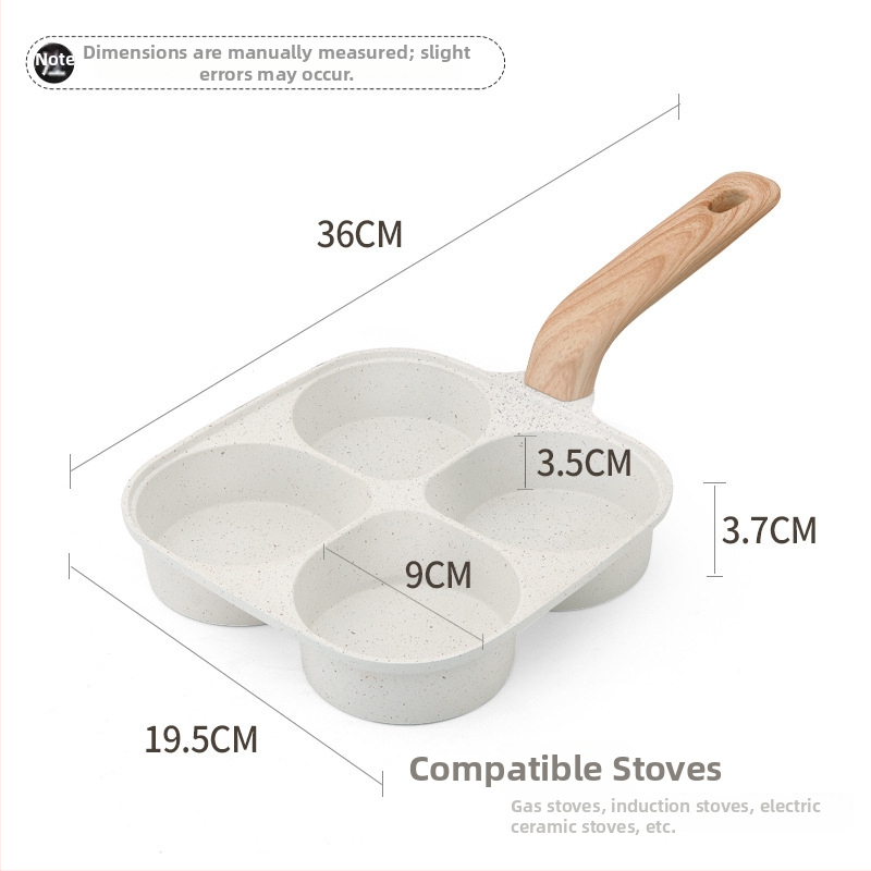 Panvica na vajíčka s štyrmi otvormi, hlboký dizajn, Maifan kameň, nepřilnavá, kompatibilná s indukciou