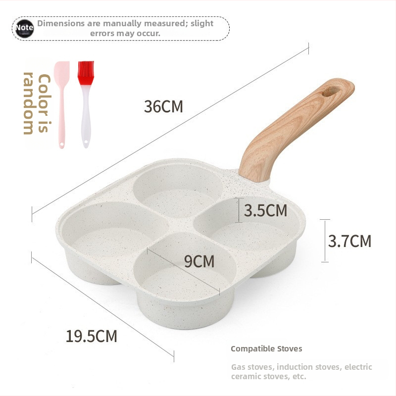 Panvica na vajíčka s štyrmi otvormi, hlboký dizajn, Maifan kameň, nepřilnavá, kompatibilná s indukciou