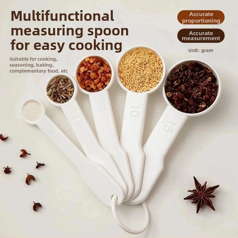 Viieosaline mõõtelusikate komplekt skaalaga kohvi jaoks koduköögis — PP materjal, mitmekülgne küpsetamiseks