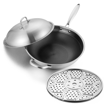 Wok set z 316-päťvrstvovej ocele, plazmové nanášanie neprilnavého povrchu, viacvrstvové dno, kryt z tvrdeného skla