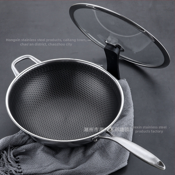 Wok set z 316-päťvrstvovej ocele, plazmové nanášanie neprilnavého povrchu, viacvrstvové dno, kryt z tvrdeného skla