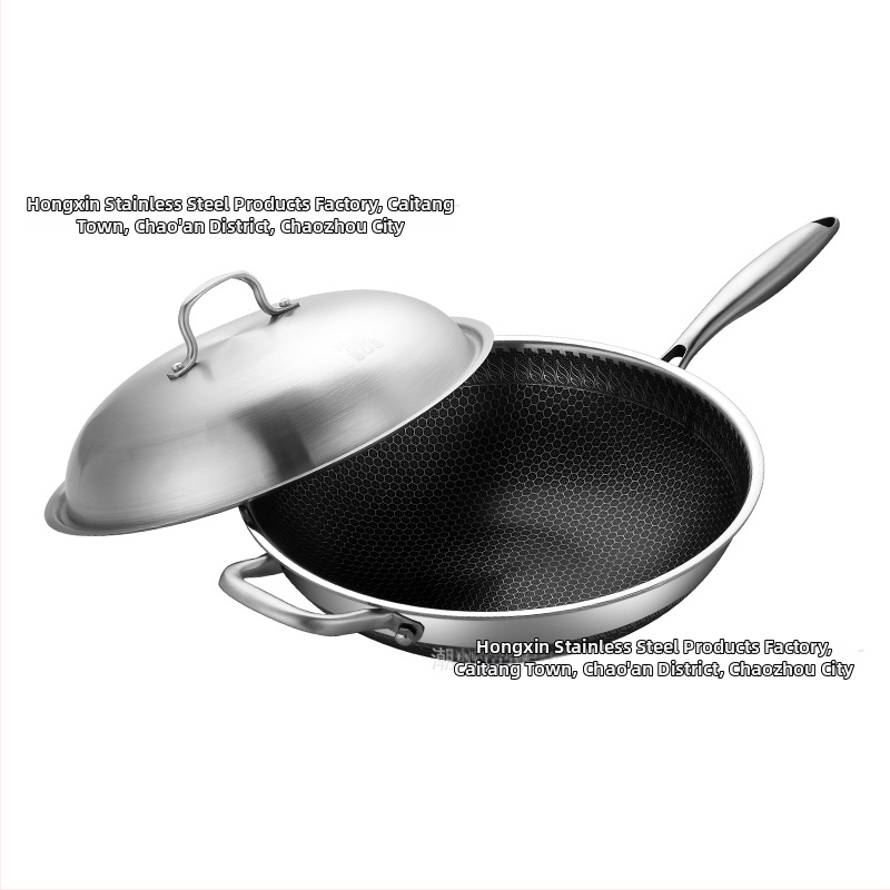 Wok set z 316-päťvrstvovej ocele, plazmové nanášanie neprilnavého povrchu, viacvrstvové dno, kryt z tvrdeného skla