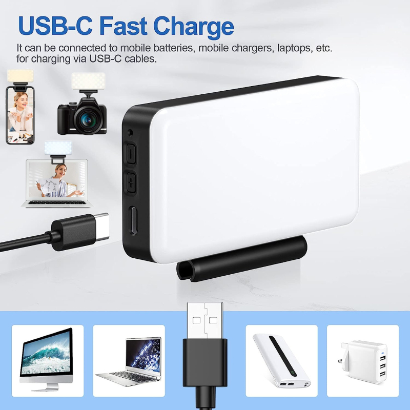 Мини запълваща светлина за телефони и камери, 5W, 10 нива на яркост, вградена батерия, размери 11×5.4×1.2 cm