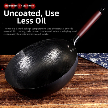 Wok z jemného železa, čínskeho štýlu, s skleneným vekom, univerzálny sporák