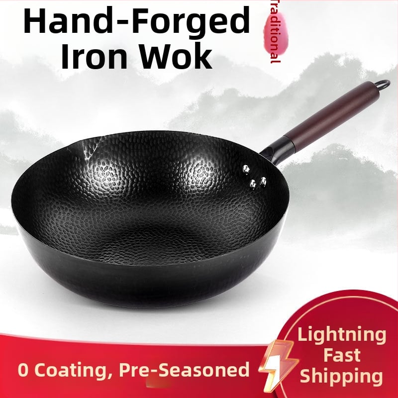 Wok z jemného železa, čínskeho štýlu, s skleneným vekom, univerzálny sporák