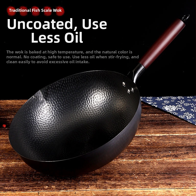 Wok z jemného železa, čínskeho štýlu, s skleneným vekom, univerzálny sporák