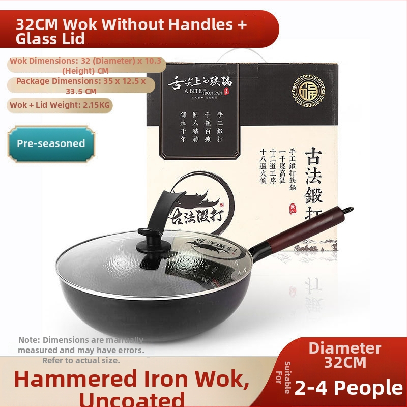 Wok z jemného železa, čínskeho štýlu, s skleneným vekom, univerzálny sporák