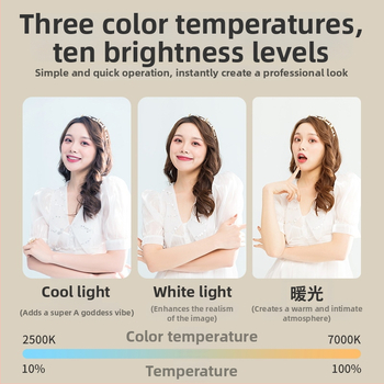 D6 мини светлина за селфи за мобилен телефон, ръчна, три температури на цвета, 3.7V, под 10W
