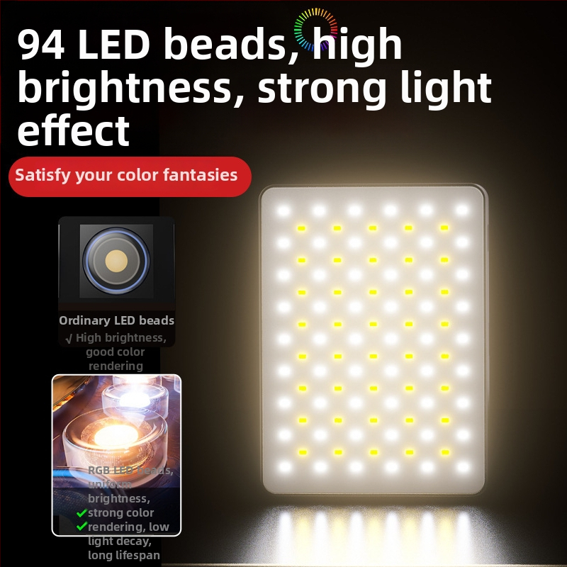 Prenosné RGB plnofarebné svetlo pre fotografovanie a video — magnetické LED svetlo na držanie, s 3 farebnými teplotami, model ZC-F06, 3,7V, menej ako 10W