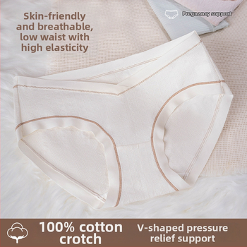 Tehotenské spodné prádlo – antibakteriálne, priedušné, podpora brucha; 100% bavlna, džakardová tkanina, nízky pás