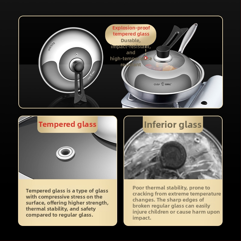 Poklop z nerezovej ocele 304 so skleneným krytom, vysokoteplotne odolný na varenie