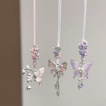 Prívesok na telefón s ručne pletenou mašličkou a hviezdou s piatimi koncami, kvetinový vzor, kórejský štýl kľúčenka