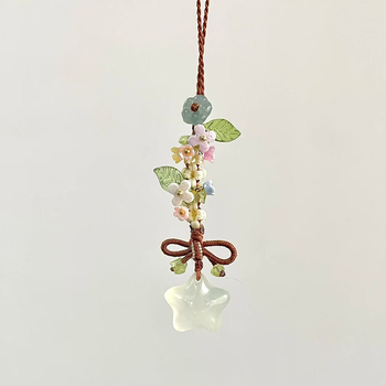 Prívesok na telefón s ručne pletenou mašličkou a hviezdou s piatimi koncami, kvetinový vzor, kórejský štýl kľúčenka