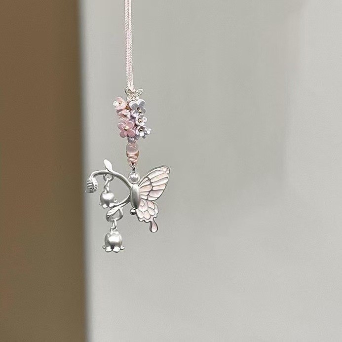 Prívesok na telefón s ručne pletenou mašličkou a hviezdou s piatimi koncami, kvetinový vzor, kórejský štýl kľúčenka