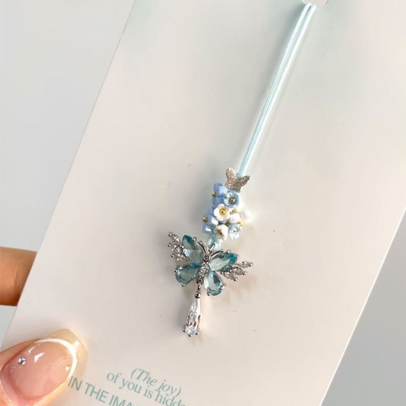 Prívesok na telefón s ručne pletenou mašličkou a hviezdou s piatimi koncami, kvetinový vzor, kórejský štýl kľúčenka