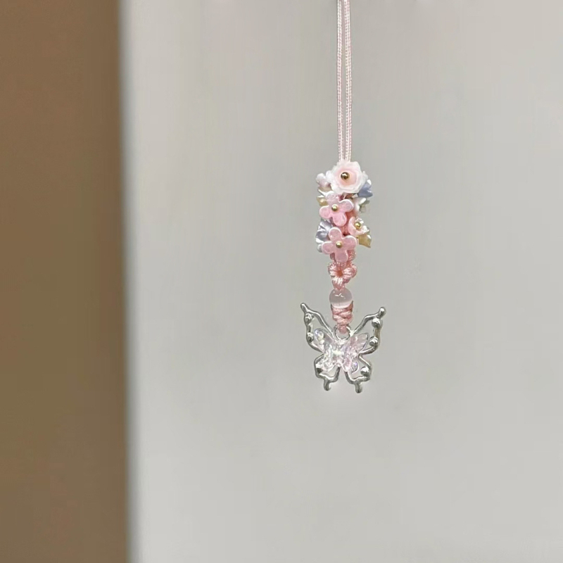 Prívesok na telefón s ručne pletenou mašličkou a hviezdou s piatimi koncami, kvetinový vzor, kórejský štýl kľúčenka