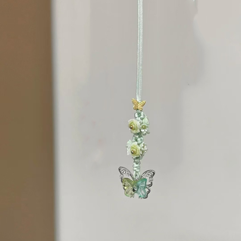 Prívesok na telefón s ručne pletenou mašličkou a hviezdou s piatimi koncami, kvetinový vzor, kórejský štýl kľúčenka