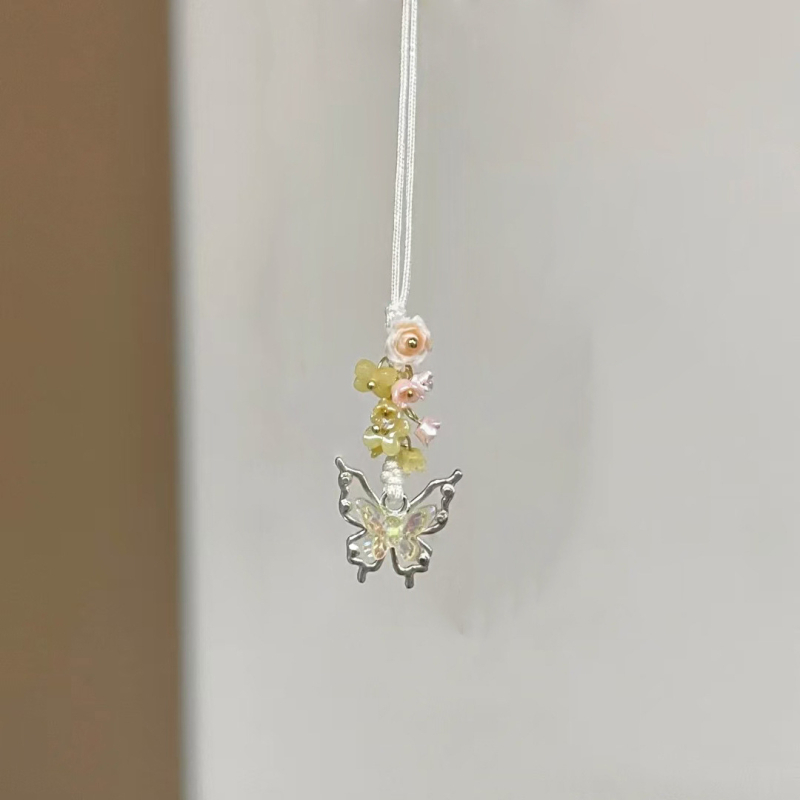 Prívesok na telefón s ručne pletenou mašličkou a hviezdou s piatimi koncami, kvetinový vzor, kórejský štýl kľúčenka