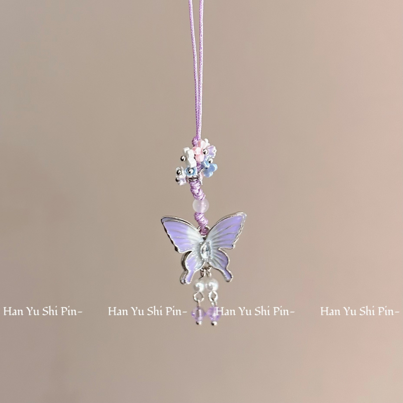 Prívesok na telefón s ručne pletenou mašličkou a hviezdou s piatimi koncami, kvetinový vzor, kórejský štýl kľúčenka