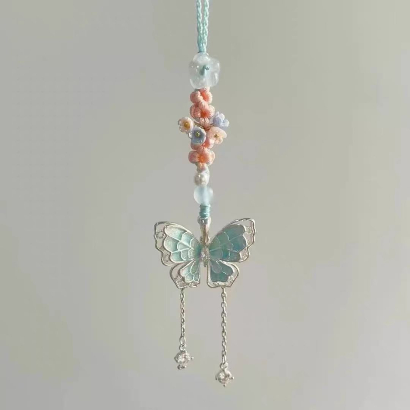 Prívesok na telefón s ručne pletenou mašličkou a hviezdou s piatimi koncami, kvetinový vzor, kórejský štýl kľúčenka