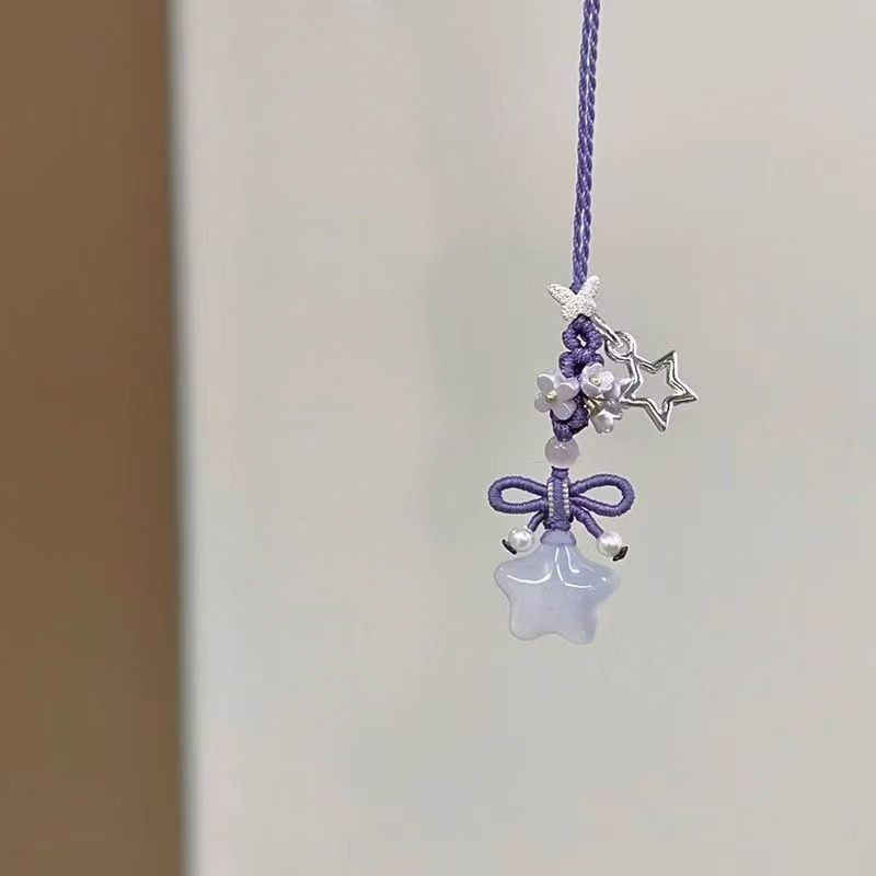 Prívesok na telefón s ručne pletenou mašličkou a hviezdou s piatimi koncami, kvetinový vzor, kórejský štýl kľúčenka