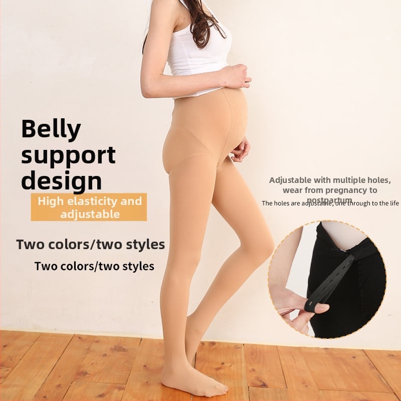 Tehotenské pančuchy s podporou brucha, stredná hrúbka, vysoká elasticita, nylon 50–70% a až 30% spandex