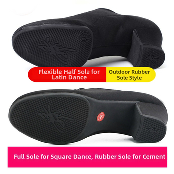 Dámske latinské tanečné topánky – stredný podpätok, gumená podrážka, vrchná časť z látky, pre dospelé tanečníčky