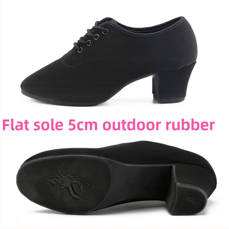 Dámske latinské tanečné topánky – stredný podpätok, gumená podrážka, vrchná časť z látky, pre dospelé tanečníčky