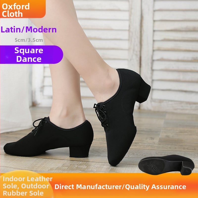 Dámske latinské tanečné topánky – stredný podpätok, gumená podrážka, vrchná časť z látky, pre dospelé tanečníčky