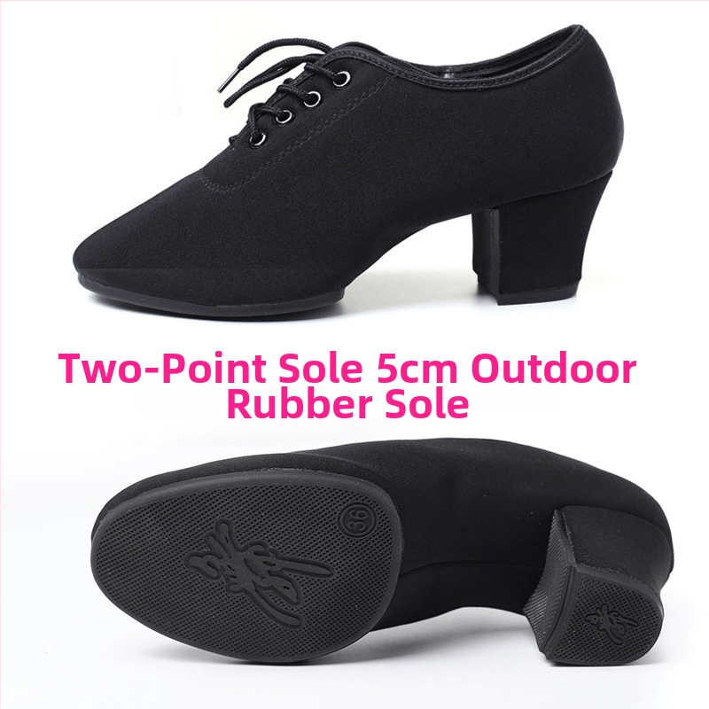 Dámske latinské tanečné topánky – stredný podpätok, gumená podrážka, vrchná časť z látky, pre dospelé tanečníčky