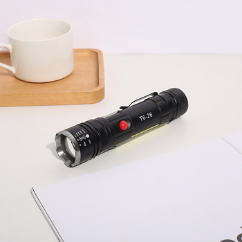 Lanternă din aliaj de aluminiu, LED T6 cu zoom, USB reîncărcabil 7W, rază de peste 500 m, rotire la 360°, suport magnetic pentru stilou și COB lumină