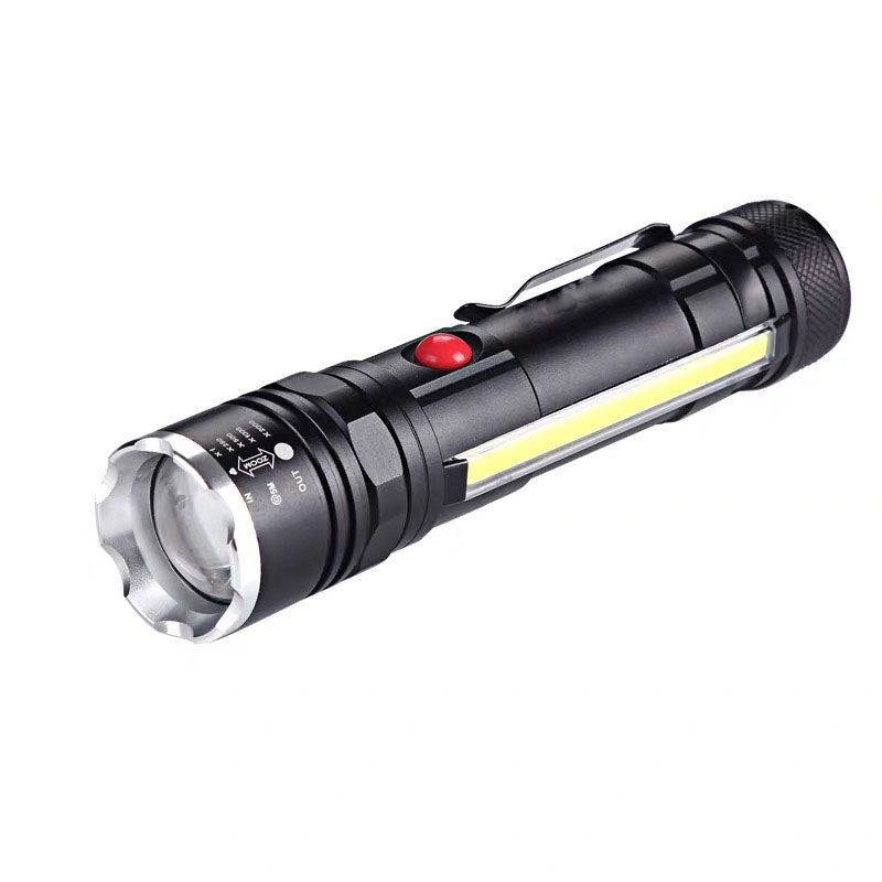 Lanternă din aliaj de aluminiu, LED T6 cu zoom, USB reîncărcabil 7W, rază de peste 500 m, rotire la 360°, suport magnetic pentru stilou și COB lumină