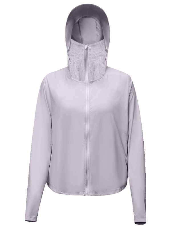 Jachetă feminină scurtă din nylon, cu glugă, UPF50+ UV protecție, respirabilă, ultra ușoară, evacuează umezeala