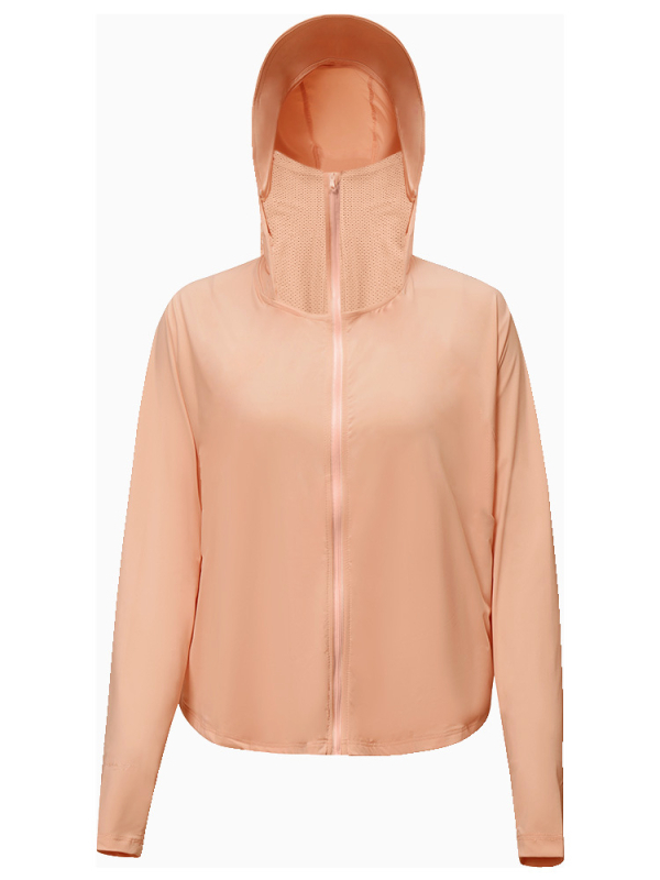 Jachetă feminină scurtă din nylon, cu glugă, UPF50+ UV protecție, respirabilă, ultra ușoară, evacuează umezeala