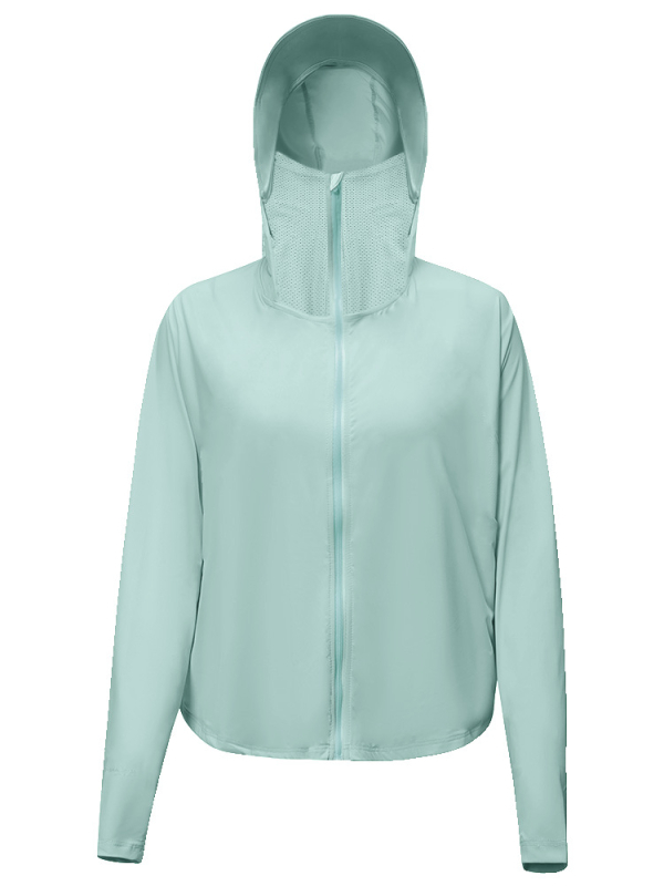 Jachetă feminină scurtă din nylon, cu glugă, UPF50+ UV protecție, respirabilă, ultra ușoară, evacuează umezeala