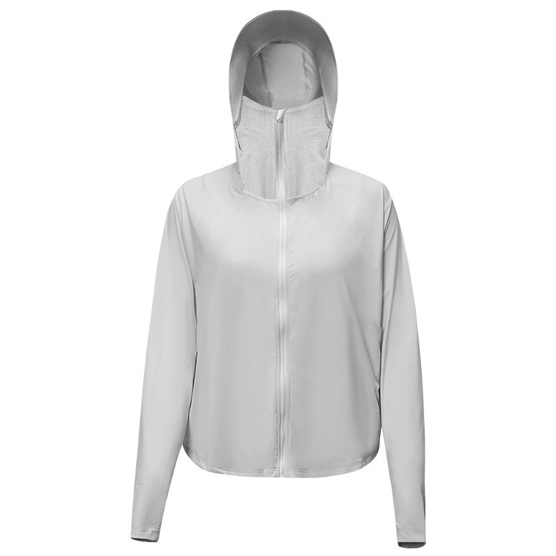Jachetă feminină scurtă din nylon, cu glugă, UPF50+ UV protecție, respirabilă, ultra ușoară, evacuează umezeala