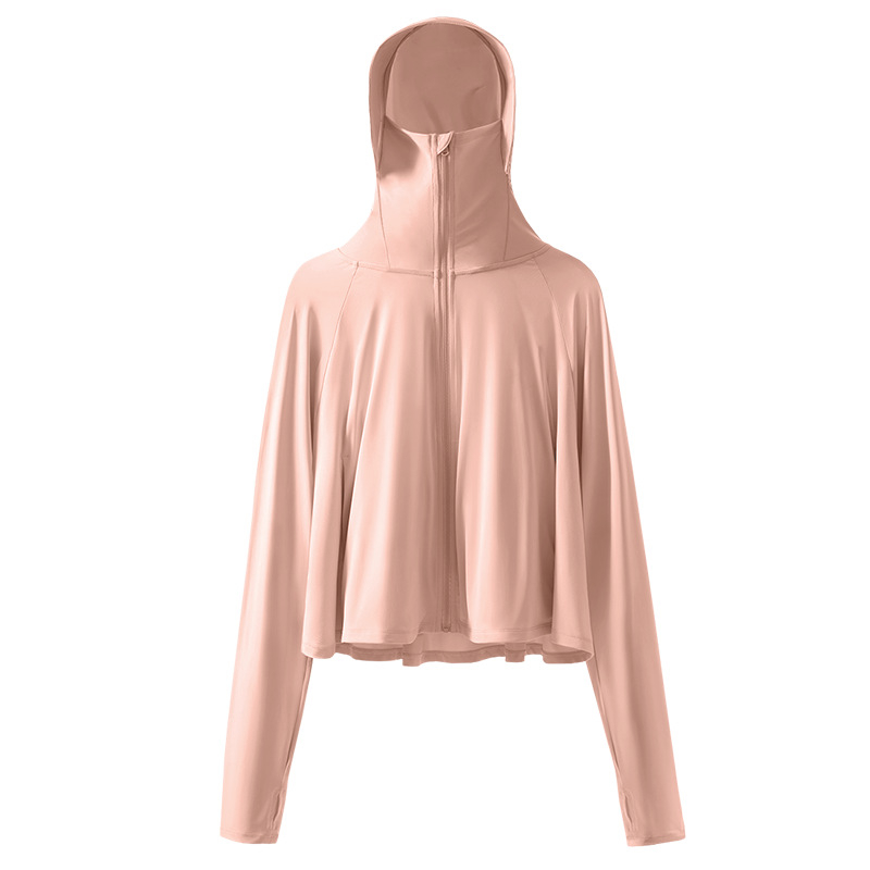 Jachetă feminină scurtă din nylon, cu glugă, UPF50+ UV protecție, respirabilă, ultra ușoară, evacuează umezeala