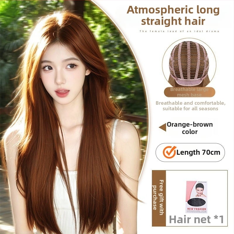 Parochňa s prirodzeným vzhľadom, dlhé rovné vlasy a šikmé ofiny, vlákno z vysokoteplotného hodvábia, model 8484