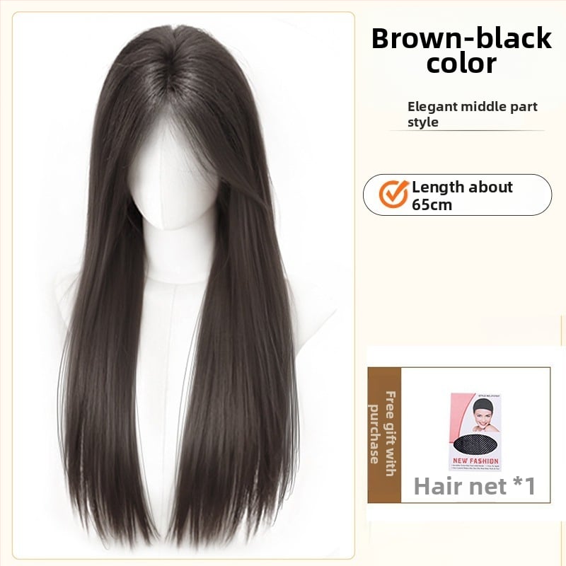 Parochňa s prirodzeným vzhľadom, dlhé rovné vlasy a šikmé ofiny, vlákno z vysokoteplotného hodvábia, model 8484