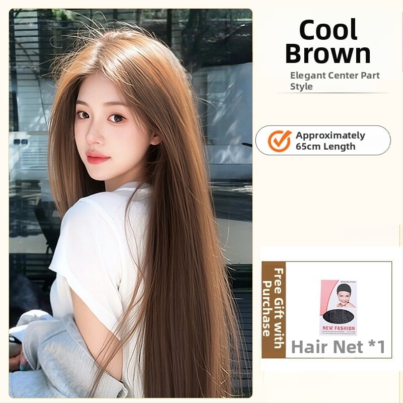 Parochňa s prirodzeným vzhľadom, dlhé rovné vlasy a šikmé ofiny, vlákno z vysokoteplotného hodvábia, model 8484