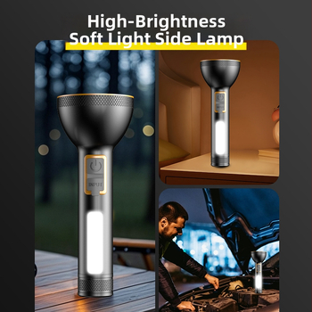 Ručná baterka s hliníkovým zliatinovým puzdrom, vstavaná nabíjateľná batéria, COB bočné svetlo, 5W, 200 lm